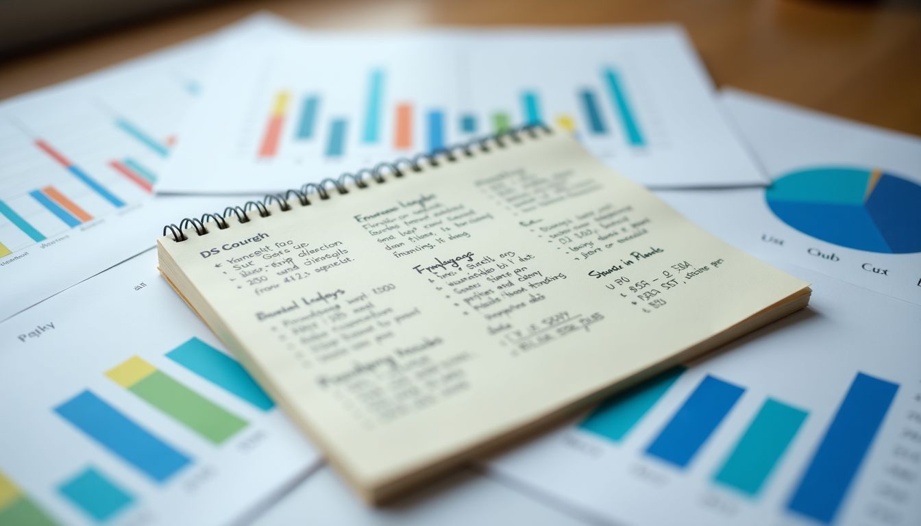 A detailed note placed among financial market charts in natural lighting.