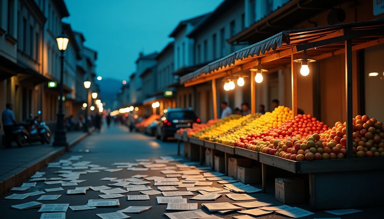 An abandoned street market reflects economic downturn in 2024.