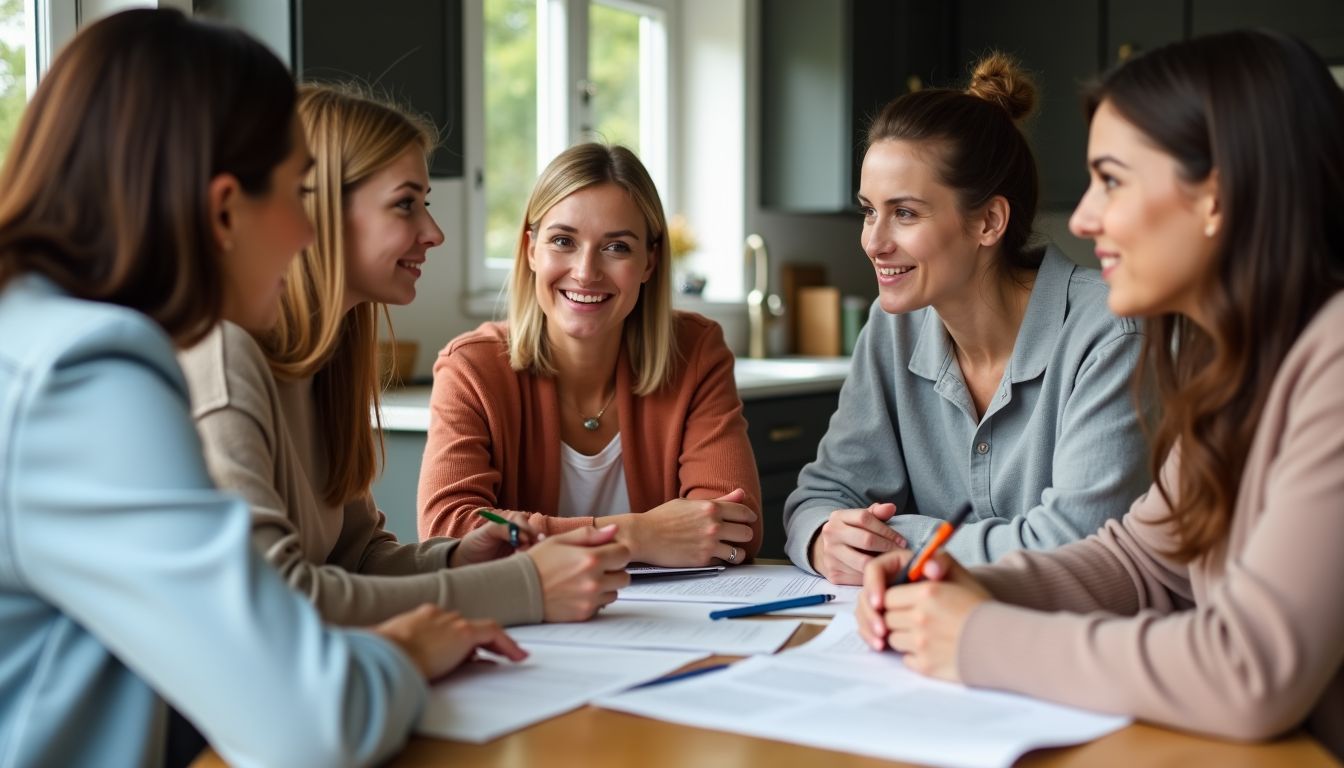 A diverse group of women discussing financial goals and creating budget plans.