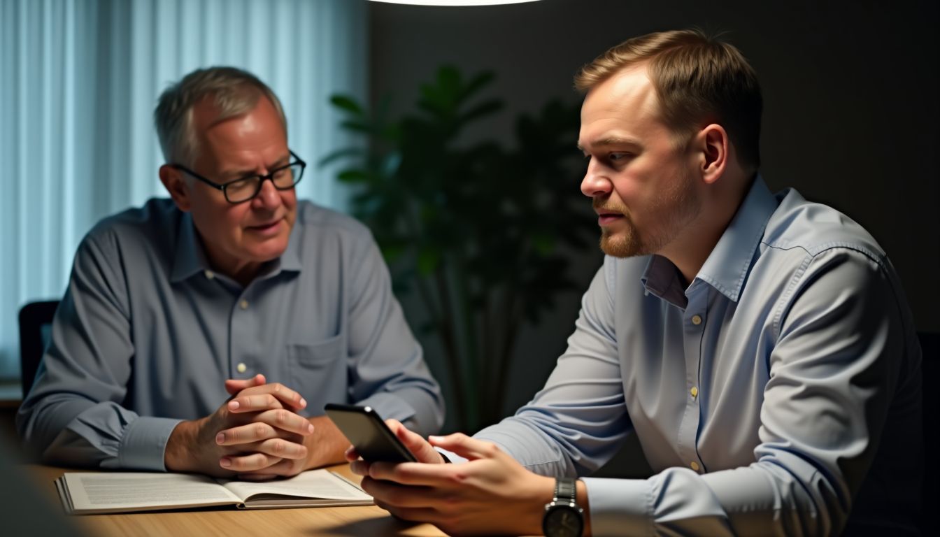 A financial advisor explains structured notes to an elderly investor.