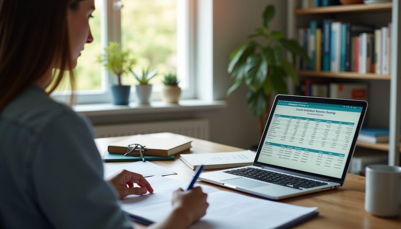 A tidy home office with financial planning books and investment guides.