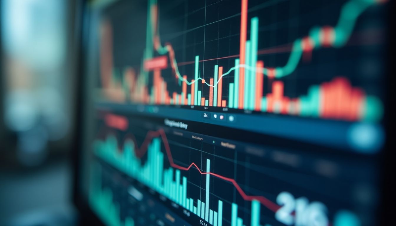 The blurred photo depicts a busy financial market with graphs and charts representing the risks and uncertainties of equity-linked notes (ELNs).