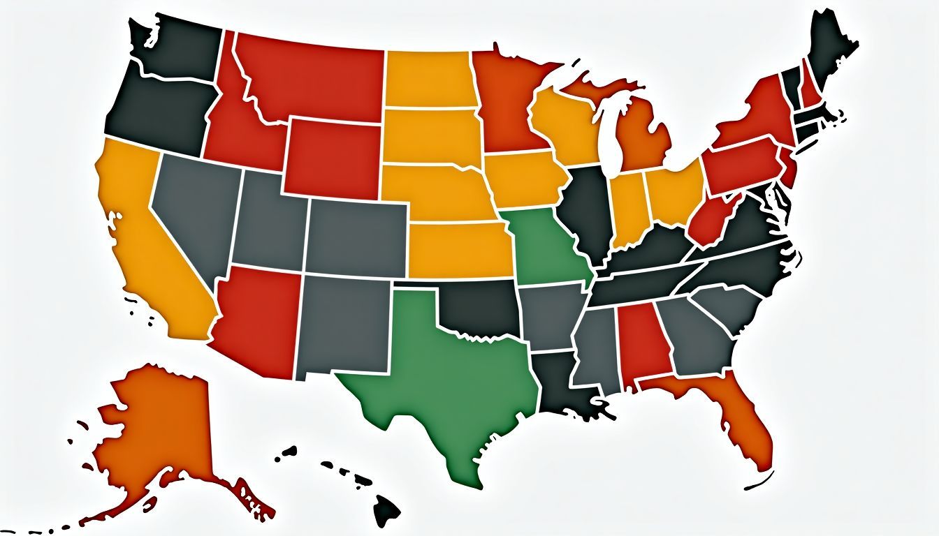 Overhead view of a salary map for insurance agents in the United States.