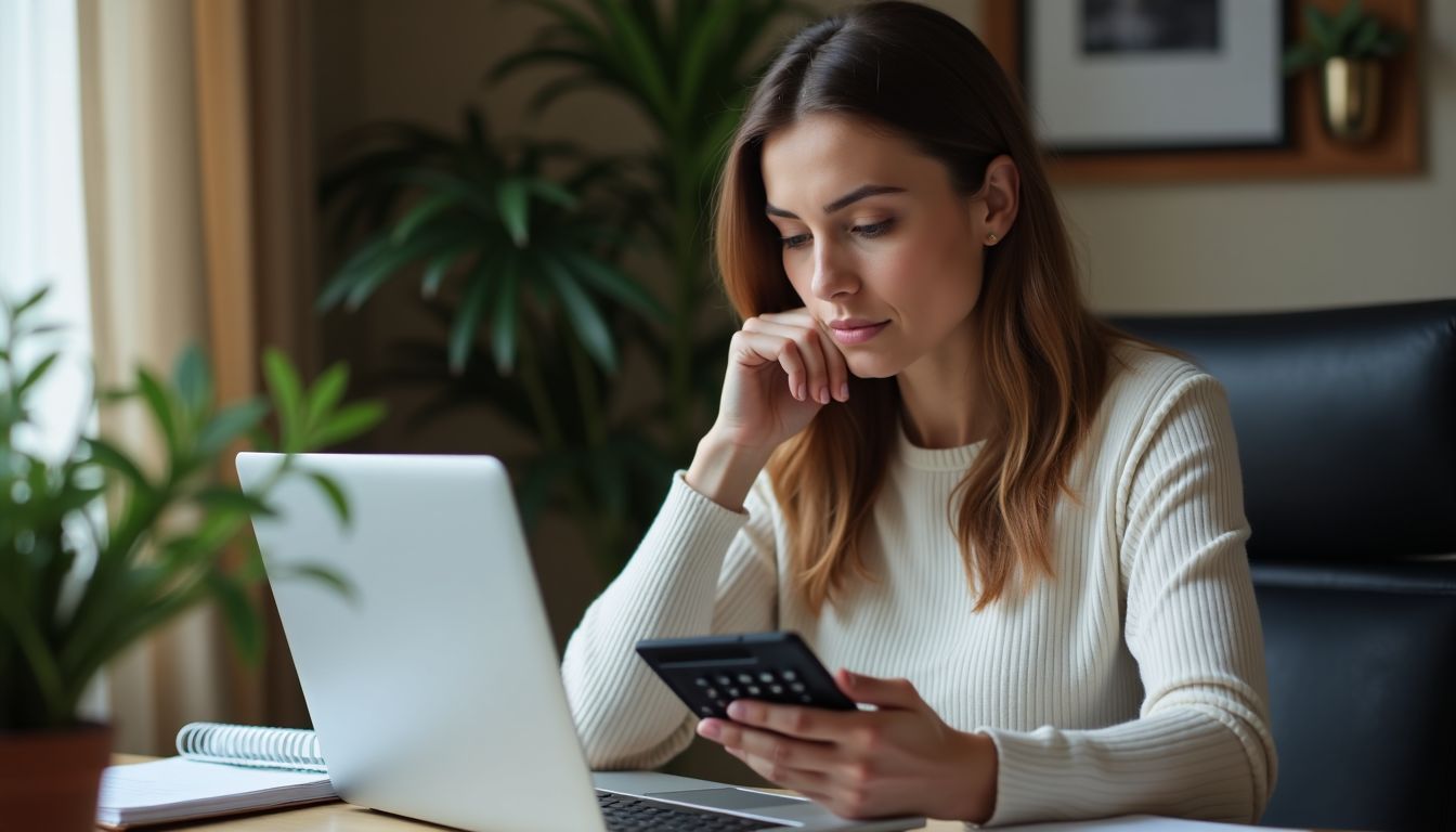 A woman researching high-rate money market accounts at her home office.