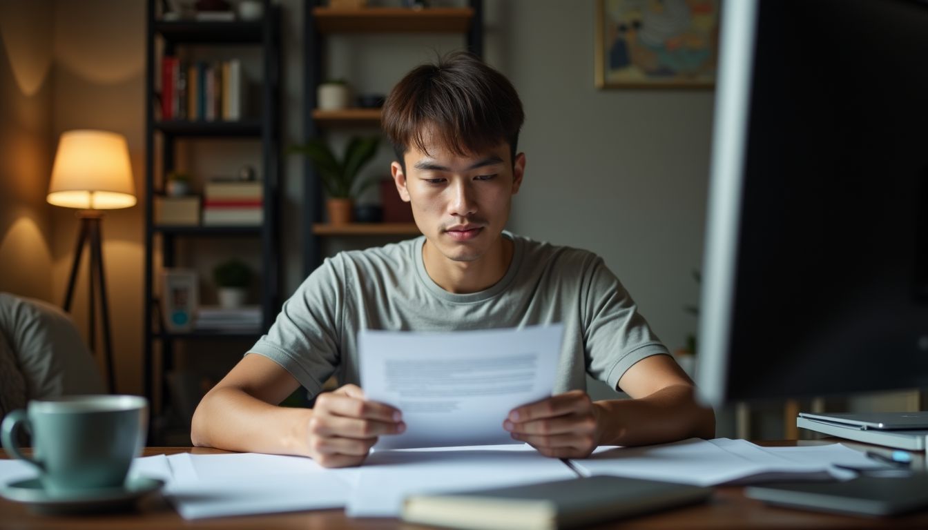 A person reviewing Equity-Linked Notes term sheet in cluttered home office.